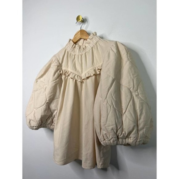 Sea NY Layla Quilted Puff Sleeve Cotton Ruffle Top Women's Tan Size: XXS NWOT - Picture 3 of 9